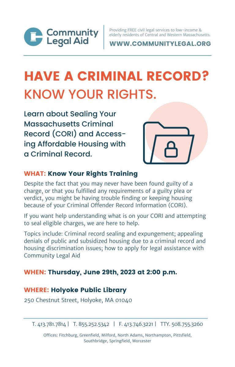 Know your rights training cori sealing community legal aid